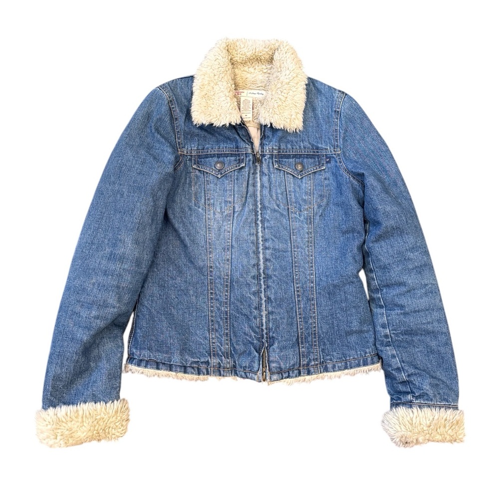 Abercrombie & Fitch‎ Denim Trucker Jacket Sherpa
Collar Women Sz Medium